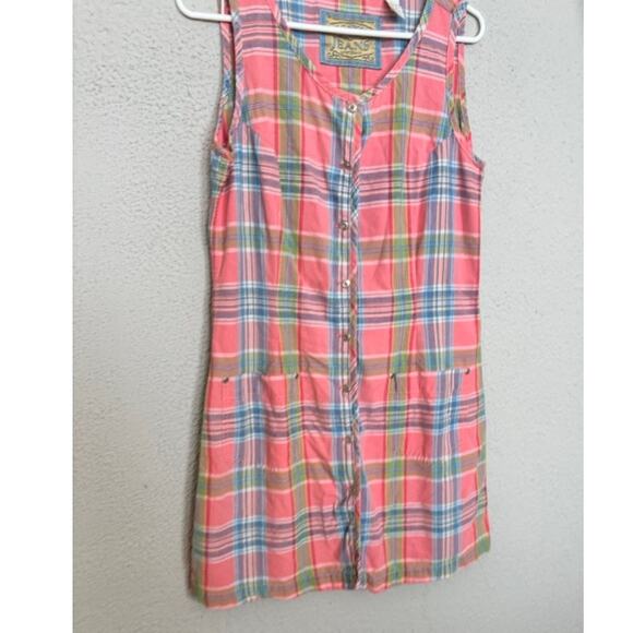 VTG Liz Claiborne Plaid Pink Blue Cotton Shift Sleeveless Jumper Sun Dress Sz 10 - Picture 2 of 10